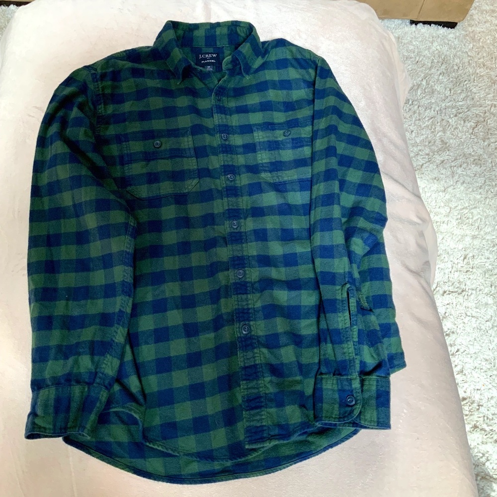 JCrew Blue Green M Flannel Long sleeve button up Alpine Adventure Cabincore soft